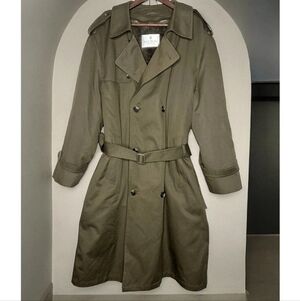 Bill Blass Vintage Men's Olive Double-Breasted Trench Coat